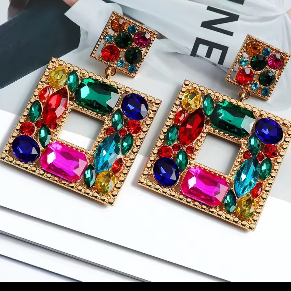 Colorful Gemstone Square Earrings